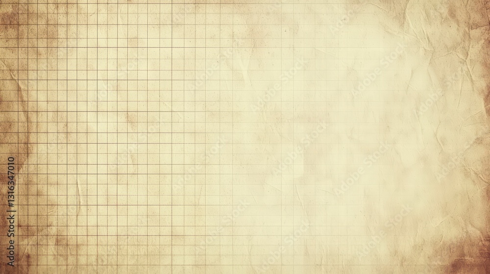 Poster vintage grid paper texture: a weathered, aged grid paper background with a subtle sepia tone, perfec