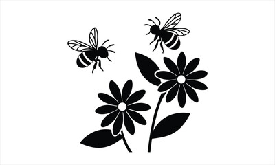 Bees Fly Around Flowers In Garden