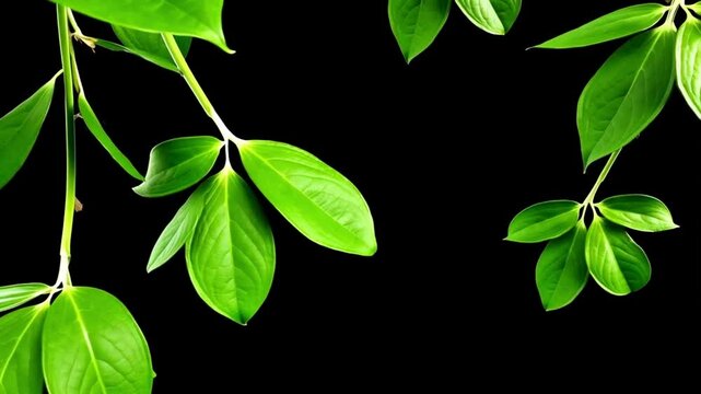 Slow motion Fresh Green Leaves on Black Background - Nature Concept 