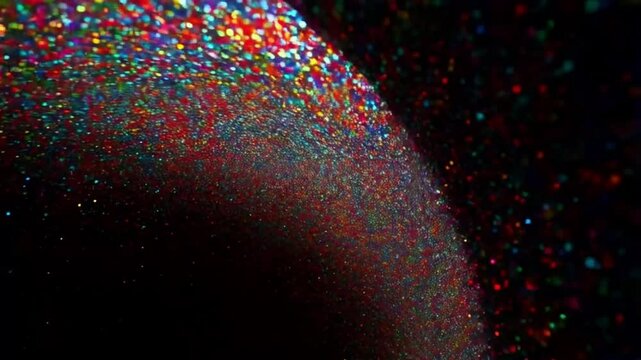 Abstract Cosmic Glitter with Vibrant Multicolor Particles on a black background slow motion