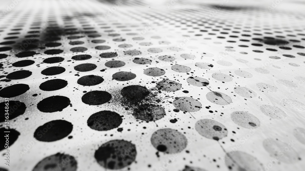 Poster minimalistic abstract dotted background with aged newspaper halftone texture and perfect focus in 16