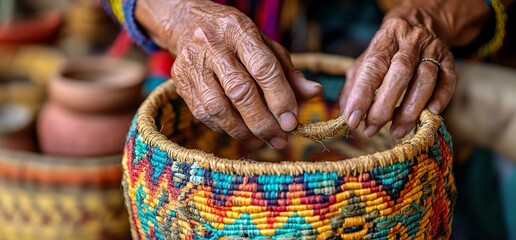 Artisan Hands Weaving Colorful Basket Traditional Craft Cultural Heritage