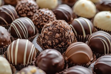 An elegant display of smooth chocolate truffles, artfully arranged for a decadent treat.