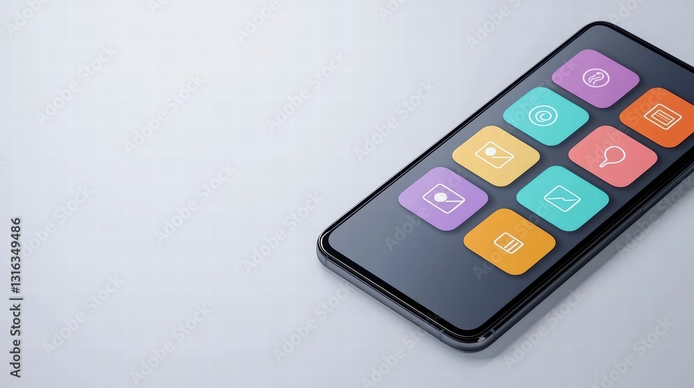 Aufkleber mobile interface showcase: a modern smartphone, elegantly displayed, its screen showcasing a vibrant