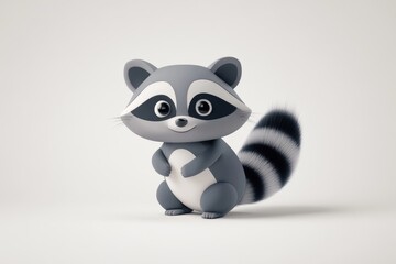 A cute cartoon raccoon stands against a plain white background