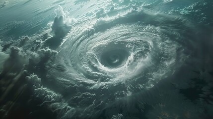 An image of a hurricane viewed from above, showcasing the immense swirling clouds and storm center.