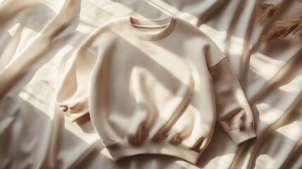 Beige Ribbed Knit Sweater for Baby on White Fabric