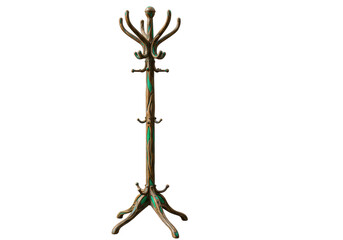 Isolated Antique Wooden Coat Rack with Intricate Carvings