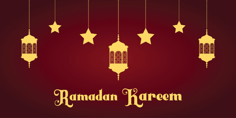 Ramadan Kareem window and lantern vector background. Modern Islamic greeting card template design.