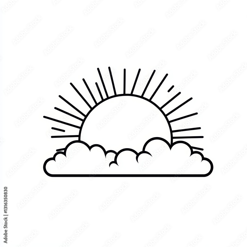 Poster the monochrome image of a sun shining through a cloudy sky serves as a visual representation for met