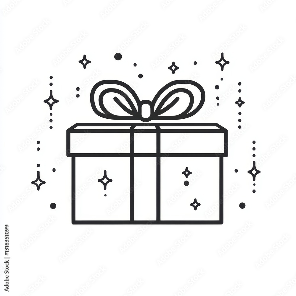 Poster minimalist artwork of a box with a ribbon, created using simple black lines