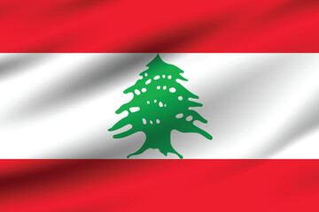Lebanon flag official colors and proportion digital vector illustration. Pleated flag.
