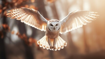 Minimalistic Soft Focus Image of an Owl in Flight with Wings Spread Wide Outdoors