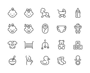 Baby and Child care related icon set - Editable stroke, Pixel perfect at 64x64