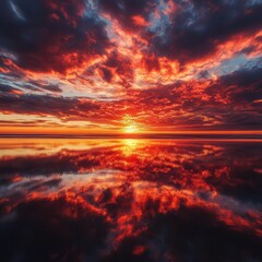 Obraz premium A breathtaking sunset casts vibrant hues of orange, pink, and purple across the sky, with the shimmering water below mirroring the stunning colors, creating a serene and tranquil atmosphere.