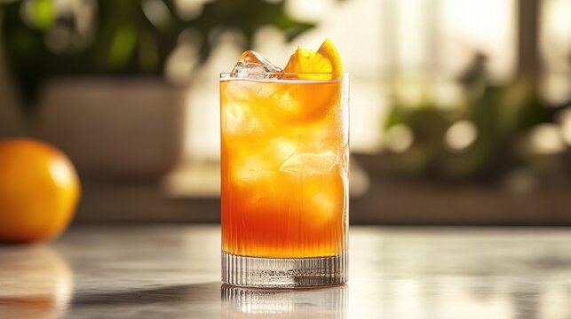 A tall glass, its surface gleaming, cradled a vibrant amber nectar, a refreshing elixir that promised a taste of sunshine and summer.