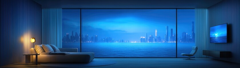 Fototapeta premium Night city view from modern bedroom.
