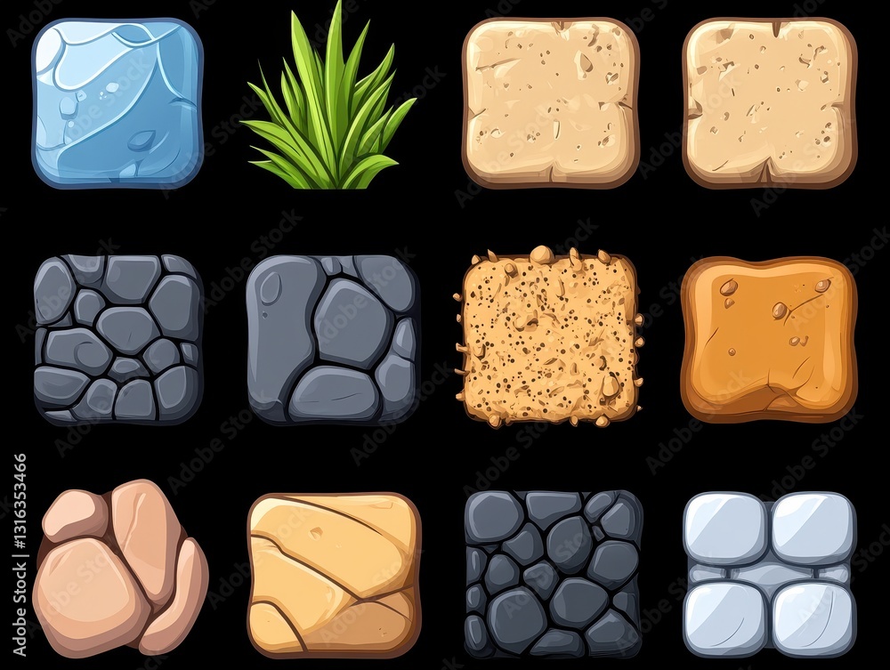 Poster a collection of various textured tiles showcasing natural elements and patterns