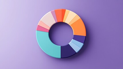 Fototapeta premium Vibrant 3D Rendered Donut Chart on Lavender Background AI Generated