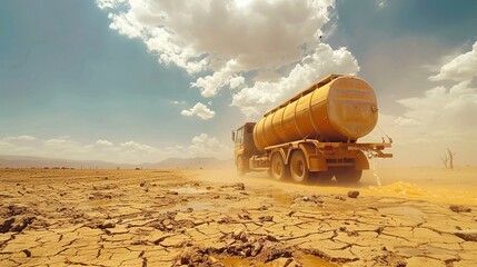 An image of a water tanker delivering water to a drought-stricken area.