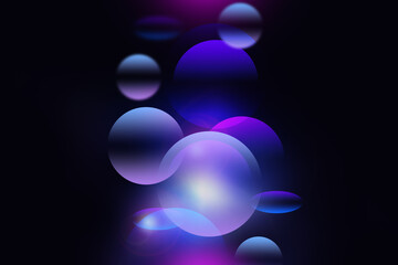Abstract geometric circle soft light blue purple bokeh on black background for Modern graphic business technology digital design illustration web template backdrop desktop wallpaper bubbles banner