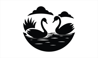 Swans Face Each Other On Water