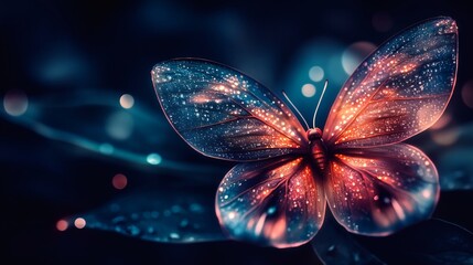 Enchanting butterfly with translucent wings and glittering cosmic dust effect