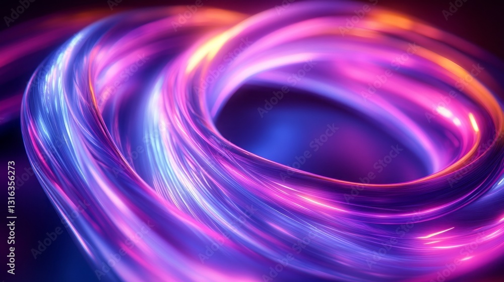 Poster Vivid streams of purple and blue light twist and turn through a dark expanse, creating an enchanting atmosphere filled with energy and motion, inviting viewers into a dreamlike realm