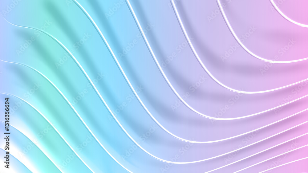 Poster purple blue iridescent striped pattern background, 3d lines design, abstract minimal background for 