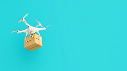 Drone Delivery: 3D Render of Package in Flight Against a Teal Background AI Generated