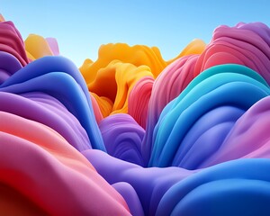 Obraz premium Vibrant Abstract Landscape, Organic Forms, Soft Fabric Waves, Pastel Color Palette, Dreamy Ambiance