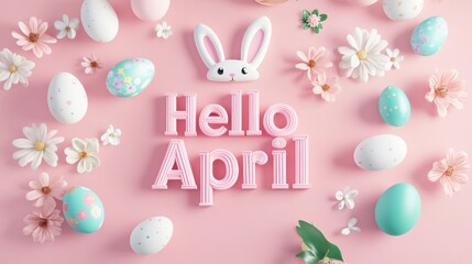 Obraz premium easter bunny, Spring seasonal decor, pastel colored eggs and flowers, bright cheerful theme, perfect for festive celebrations or greetings.