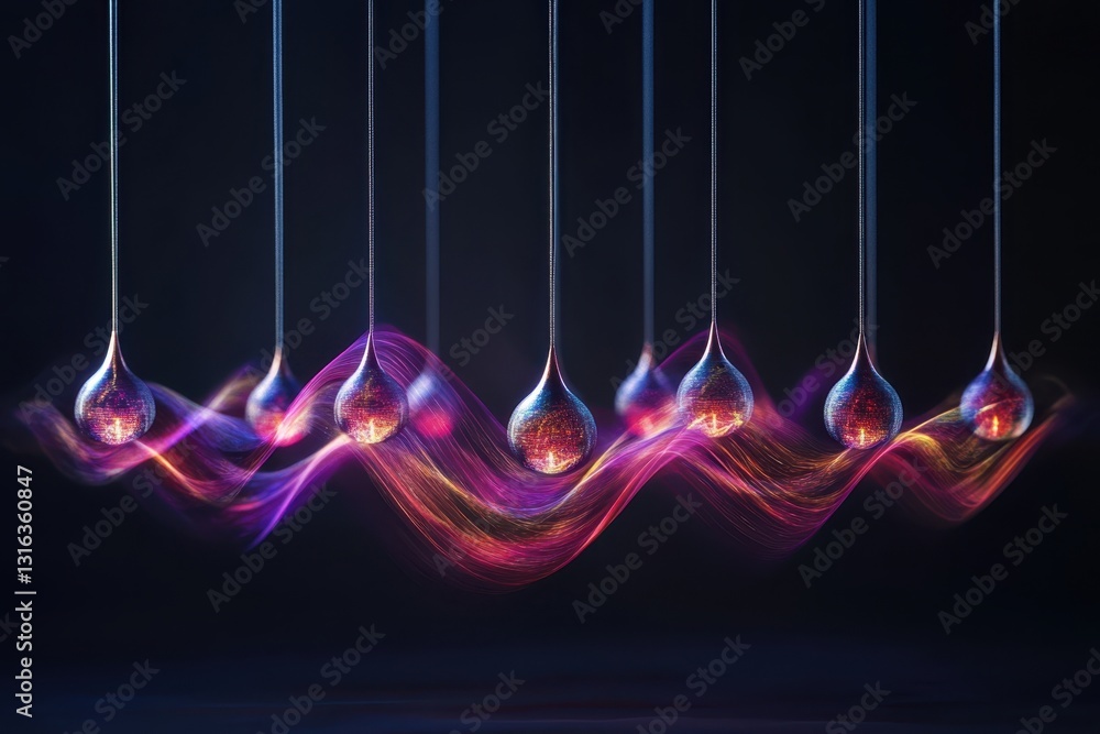 Poster colorful liquid droplets create mesmerizing wave patterns in dark background