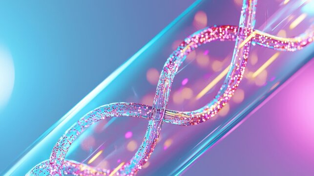 Close up of a glowing DNA helix inside a test tube, futuristic genetic engineering, CRISPR biotech, molecular research, high tech science