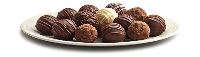 Fototapeta premium Indulge in a decadent plate of rich chocolate truffles and creamy fudge, a treat for all chocolate lovers.