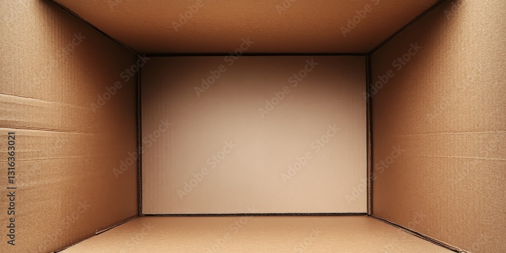 Poster open cardboard box with three vertical deep walls viewed from the top with clean lines