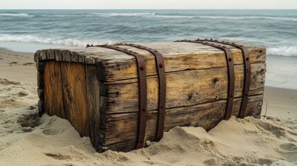 Fototapeta premium Aged Wood Cask on Sandy Beach 