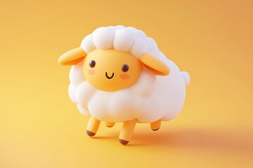 Obraz premium An adorable cartoon sheep with fluffy white wool is seen