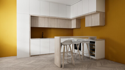 Mock up yellow Kitchen room mock up.3D rendering