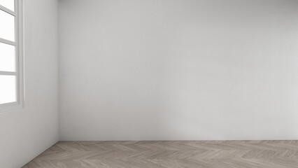 Scene to show products Empty room white on wooden floor interior design.3D rendering