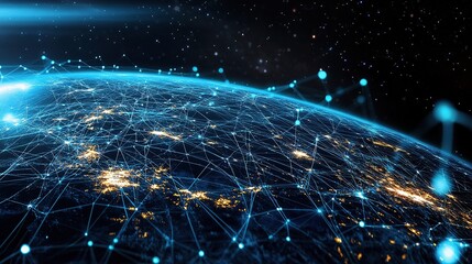 Futuristic Network Connectivity Over Earth Highlighting Technology Trends