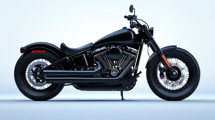 Fototapeta premium Sleek Black Motorcycle with Modern Design and Powerful Engine Set Against Minimalist Background for Automotive Enthusiasts and Lifestyle Photography
