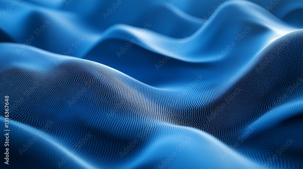 Poster abstract blue wavy surface digital mesh background texture design 3d art wave style curve lines