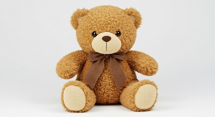 Soft brown teddy bear sits sweetly against bright background. AI Generated