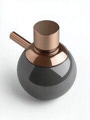 Elegant Gray and Copper Perfume Bottle Design Modern 3d top cap lid dark metal glass round
