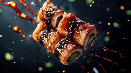 Eel Rolls with Avocado and Cucumber in Fan Shape