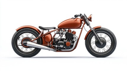 Custom orange motorcycle with a sleek design and vintage elements, featuring a powerful engine and streamlined frame against a clean background