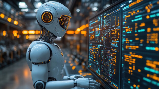 AI-powered workflow optimization, featuring autonomous software bots performing document processing, real-time reporting, and intelligent task execution