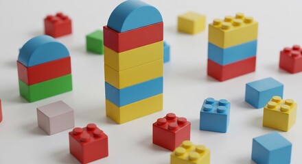 Obraz premium Colorful plastic blocks playfully arranged soft light. AI Generated