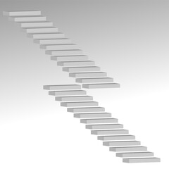 Minimalist abstract staircase design, featuring a series of floating steps forming a geometric zigzag pattern. The artwork has a monochrome color scheme with soft shadows